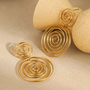 Pendientes de tuerca de anillo de círculo exagerado Simple chapados en oro nuevo 2025, pendientes de gota de acero inoxidable de círculo redondo para mujer para uso diario - Product Image 4