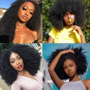 Barato!! A cutícula brasileira natural do Virgin do preto 9a alinhou o cabelo humano do Dobro-trama Afro Kinky Curly da máquina Pacotes extensões