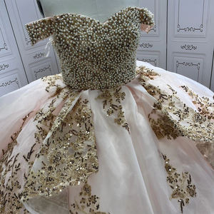 Gold Pailletten Applique Quince anera Kleider aus der Schulter Sweet 16 Birthday Party <span class=keywords><strong>Prom</strong></span> Formale Abend Lsmu50-1 - Product Image 3