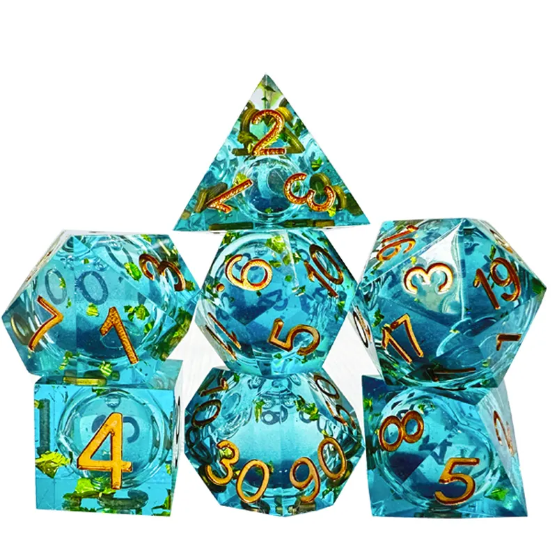 Handmade factory Resin Liquid Core dnd Sharp Dice Set for Dungeons and Dragons