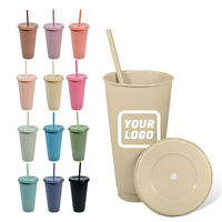 Gobelets en plastique de 24oz avec couvercles et pailles Gobelets réutilisables Gobelets colorés en plastique pour fêtes anniversaires Tasse de voyage