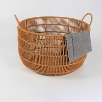 Panier de rangement en plastique PP tressé imitation rotin avec poignées, panier à linge écologique pour cuisine, salle de bain, chambre et maison