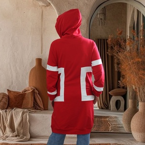 Sudadera con capucha de alta calidad para mujer, estampado cuadrado blanco con bolsillos laterales, Top largo para otoño e invierno, ropa para mujer 2246 # - Product Image 6