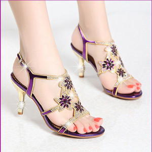 Sandales pour femmes Xuanhui Summer Noble avec strass scintillants, talon boule en cristal, cuir microfibre verni, talon de 7,5 cm - Product Image 4