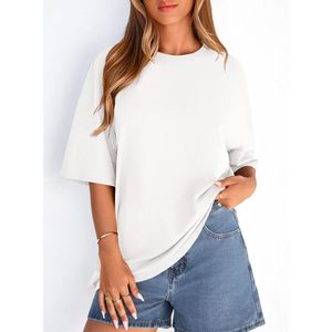 Camiseta Básica Oversize para Mujer, Manga Corta, Cuello Redondo, Corte Holgado, Informal, Verano, 100% Algodón, Tejido Jersey Transpirable - Product Image 4