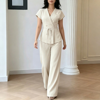 Ensemble de spa pour femmes, veste kaki à col en V avec poches, viscose/polyester tissé, uniforme de beauté de haute qualité pour salon