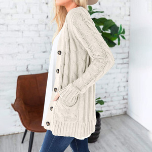 Women's Cable Knit <b>Cardigan</b> <b>Sweater</b> Long Sleeve Single Breasted Loose Fit Knitted Coat For Europe And America Style Commute - Product Image 2