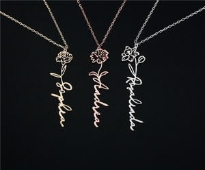 Collier personnalisé avec fleur <span class=keywords><strong>de</strong></span> <span class=keywords><strong>naissance</strong></span> pour la fête des mères, cadeaux pour demoiselles d'honneur, <span class=keywords><strong>cadeau</strong></span> <span class=keywords><strong>de</strong></span> mariage - Product Image 1