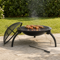 Brasero autoportant pliable 51 cm pour camping extérieur, barbecue, avec grille anti-étincelles en acier thermolaqué résistant à la chaleur, 3 pieds, portable, avec pique-foyer