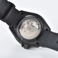 Montre de plongée automatique noire personnalisée pour hommes, boîtier en acier inoxydable de 42mm, cristal de saphir synthétique, bracelet en cuir coloré