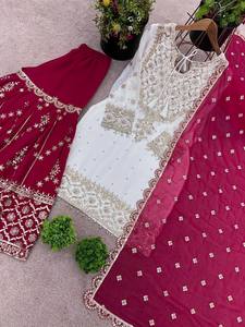 Elégant Travail de Broderie Lourde Manches Longues 5mm Séquence Micro Coton Plazzo Dupatta Top pour Fête Faux Georgette Salwar Kameez - Product Image 6
