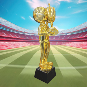 Mejor Venta de resina Golden Man Holding Holy Grail Crystal Trophy Premios de competición deportiva Reconocimiento de la industria deportiva - Product Image 2
