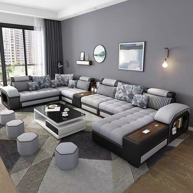 Simple Modern Cloth Sofa Living Room Apartment Net Red Latex Wash-free Fabric Home Sofa Bjflamingo Sofa Set 7 Seater