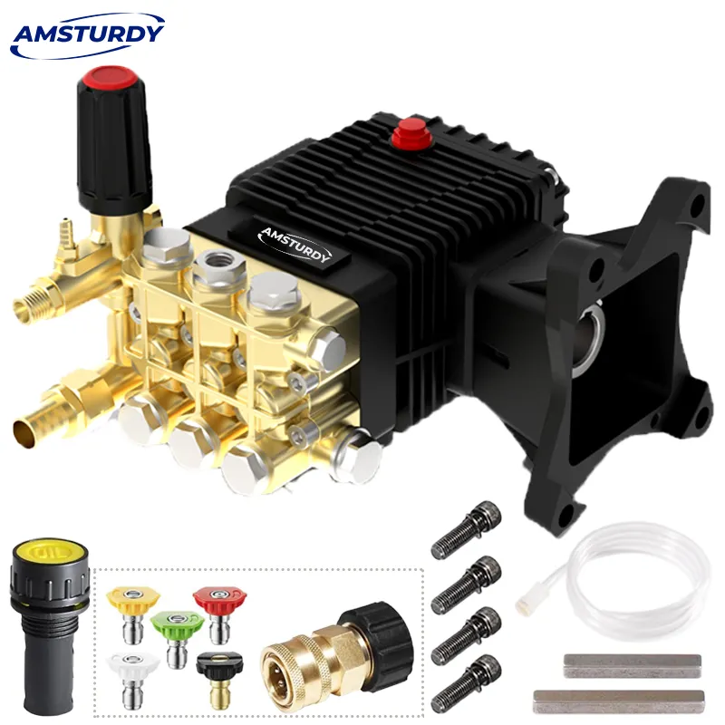 Amsturdy 1 "arbre 4400 psi 4.0 GPM 15HP Pompe de nettoyeur haute pression Triplex à essence horizontale de remplacement