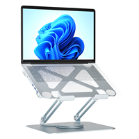 360 °   Support d'ordinateur portable rotatif et réglable avec hub USB, pliable, en aluminium, portable, pour ordinateur portable et tablette de 14 à 17,3 pouces