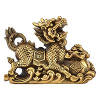 Paire de figurines Qilin en cuivre, thème Dragon, ensemble de statues métalliques traditionnelles chinoises pour la décoration de bureau à domicile, cadeau d'affaires