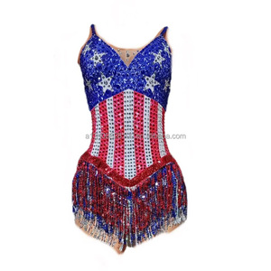 Combinaison de gymnastique colorée à bretelles de cirque avec diamants, franges croisées, pour bébé, cheerleading, gymnastique, performance - Product Image 1