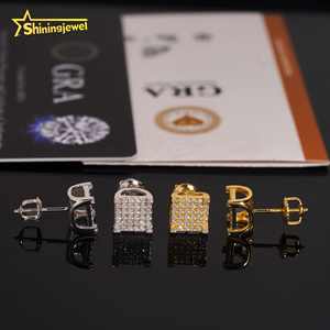 أقراط هيب هوب فاحص الماس لتمرير الأقراط الفضية العنقودية المويسانيتي الماسية للرجال جاهزة للشحن - Product Image 6