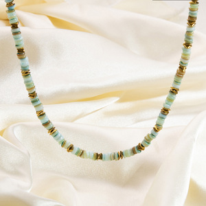 Collier en pierre naturelle, acier inoxydable, or 18 carats, style rétro haut de gamme, chaîne de clavicule pour femme, usage quotidien - Product Image 2