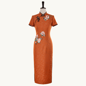 Levendig oranje traditionele <span class=keywords><strong>Chinese</strong></span> slim-fit lente/herfst/winter dagelijkse cheongsam volwassen <span class=keywords><strong>Chinese</strong></span> qipao met schuine kraaggesp - Product Image 1