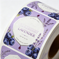 Étiquette autocollante personnalisée en rouleau et en feuille, imperméable, couleur violet lavande argenté, pour emballage alimentaire (confiture, sauce aux fruits)