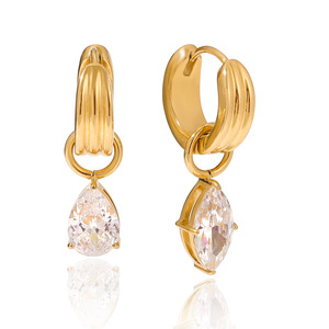 Boucles d'oreilles à clip pour femmes Jeding, style européen et américain, zircon en forme de goutte d'eau, acier inoxydable plaqué, luxe léger, haut de gamme - Product Image 2