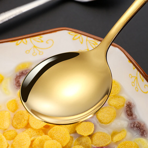Cuchara de Acero Inoxidable 304, Estilo Coreano, Mango Largo, Cabeza Redonda, Textura Dorada, para Sopa, Uso en Hoteles y Restaurantes - Product Image 4