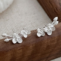 Anting-anting tusuk bunga plum perak S999, perhiasan wanita modern Cina, grosir