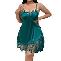 Vente Chaude Robe de Nuit Femme en Satin et Dentelle, Broderie Florale, Bretelles Fines, Col en V, Patchwork Transparent, Lingerie Sexy