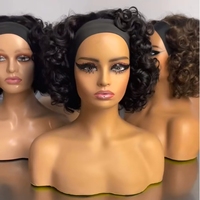 Perruques à bandeau bouclées rebondissantes à haute densité, cheveux humains, fabriquées à la machine, pour femmes noires, sans dentelle, sans colle, demi-perruque, fournisseur