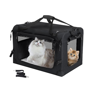 Grands sacs de voyage pliables personnalisés OEM pour chats meilleure vente caisse souple pour chien avec 2 bols polyester bleu marine - Product Image 6