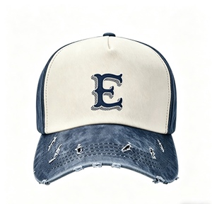 หมวกแก๊ปเดนิมวินเทจสไตล์ทรัคเกอร์ แต่งตาข่ายปักตัวอักษร E  แบบยูนิเซ็กซ์ ผ้าฝ้ายฟอก สำหรับกิจกรรมกลางแจ้ง - Product Image 1
