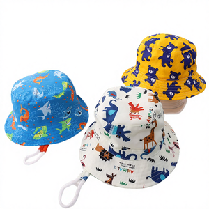 หมวกบักเก็ตผ้าฝ้ายลายทางสำหรับเด็ก ลายการ์ตูนชาวประมง เหมาะสำหรับกีฬากลางแจ้งและการเดินทาง มีสายรัด - Product Image 4