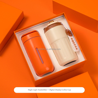 Ensemble cadeau d'entreprise de luxe avec logo personnalisé, gourde isotherme 2-en-1 en acier inoxydable avec humidificateur et lumière nocturne 7 couleurs