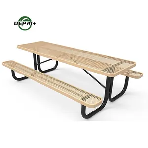 Tan Color Outdoor 72 96inches Rectangular Steel Picnic Tables For USA Streets