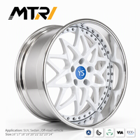 جنوط MTRI بيضاء بتصميم شبكي كروم خفيف الوزن مقاس 18 بوصة، عجلات 5x112 و5x114.3، مصنوعة من قطعتين، مقاس مخصص