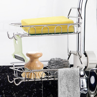 Porte-éponge de robinet de cuisine, support de rangement en acier inoxydable, organisateur d'évier caddie à suspendre pour les brouillettes, savon