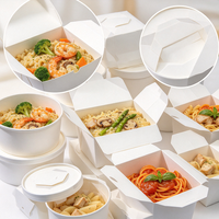 Boîtes à emporter en papier blanc biodégradable OEM d'usine, pliables, jetables, pour nouilles chinoises, pâtes, riz et autres aliments