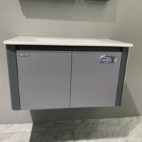 Meuble-lavabo mural gris WJL 70 cm avec miroir et vasque en céramique pour villa