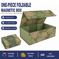 Caja Rígida Magnética Personalizada de una Pieza, Verde Oscuro, Diseño Floral Vintage, Acabado Mate, Impresión Interior y Exterior para Empaque de Regalos