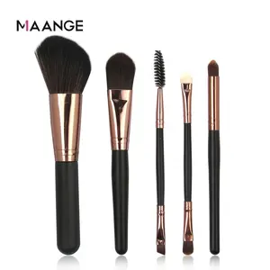 MAANGE Customise Wooden Handle Organic Wholesale Soft Synthetic Top Quality Hair Makeup Brushes Black Makeup Brush Set 5pcs