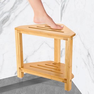Solid wood corner <b>stool</b>, <b>bathroom</b> shower <b>stool</b>, wooden step <b>stool</b>, seat, storage rack for small spaces. - Product Image 2