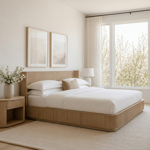 Indoor Wooden Bed Frame <b>Bedside</b> <b>Table</b> Set Home Furniture Luxury Villa Bedroom Hotel Guest Room Comfortable RIB004 Solid Wood Bed - Product Image 1