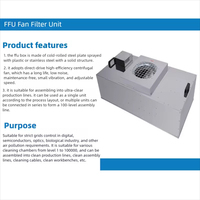 Hotte à flux laminaire FFU HEPA, unité de filtration par ventilateur, dispositif d'alimentation en air pour salle blanche, en acier laminé à froid, avec éléments en plastique et cadre en acier inoxydable