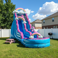 Toboggan aquatique gonflable géant commercial pour extérieur, thème arc-en-ciel, avec piscine amovible, pour enfants et adultes