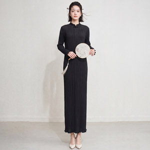 Order Online Chinese Collar Evening Dress Luxury Linen Material |  Alibaba.com