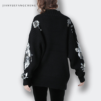 Pull-over pour femme en maille plate OEM&ODM, broderie florale de luxe avec perles et sequins, style artistique haut de gamme, faible MOQ