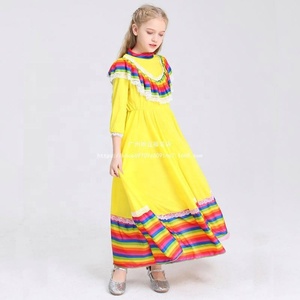 Venta al por Mayor de Disfraces de Halloween para Niños, <span class=keywords><strong>Vestido</strong></span> de Baile <span class=keywords><strong>Flamenco</strong></span> Mexicano para Niñas, Vestidos a Rayas de Carnaval para Niñas - Product Image 4