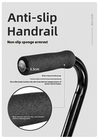 Nouvelle Arrivée Canne de Marche Légère en Alliage d'Aluminium pour Personnes Âgées, Conception à Quatre Pieds, Canne Quadripode, Capacité de Charge de 50 kg, Réglable de 77 à 100 cm