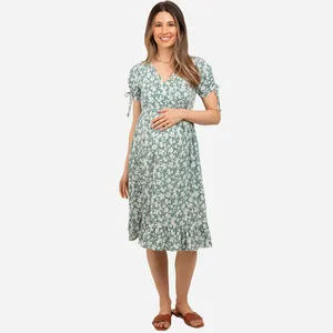 Floral Print Wrap Nursing Maternity Dress Maternity Clothing Dresses